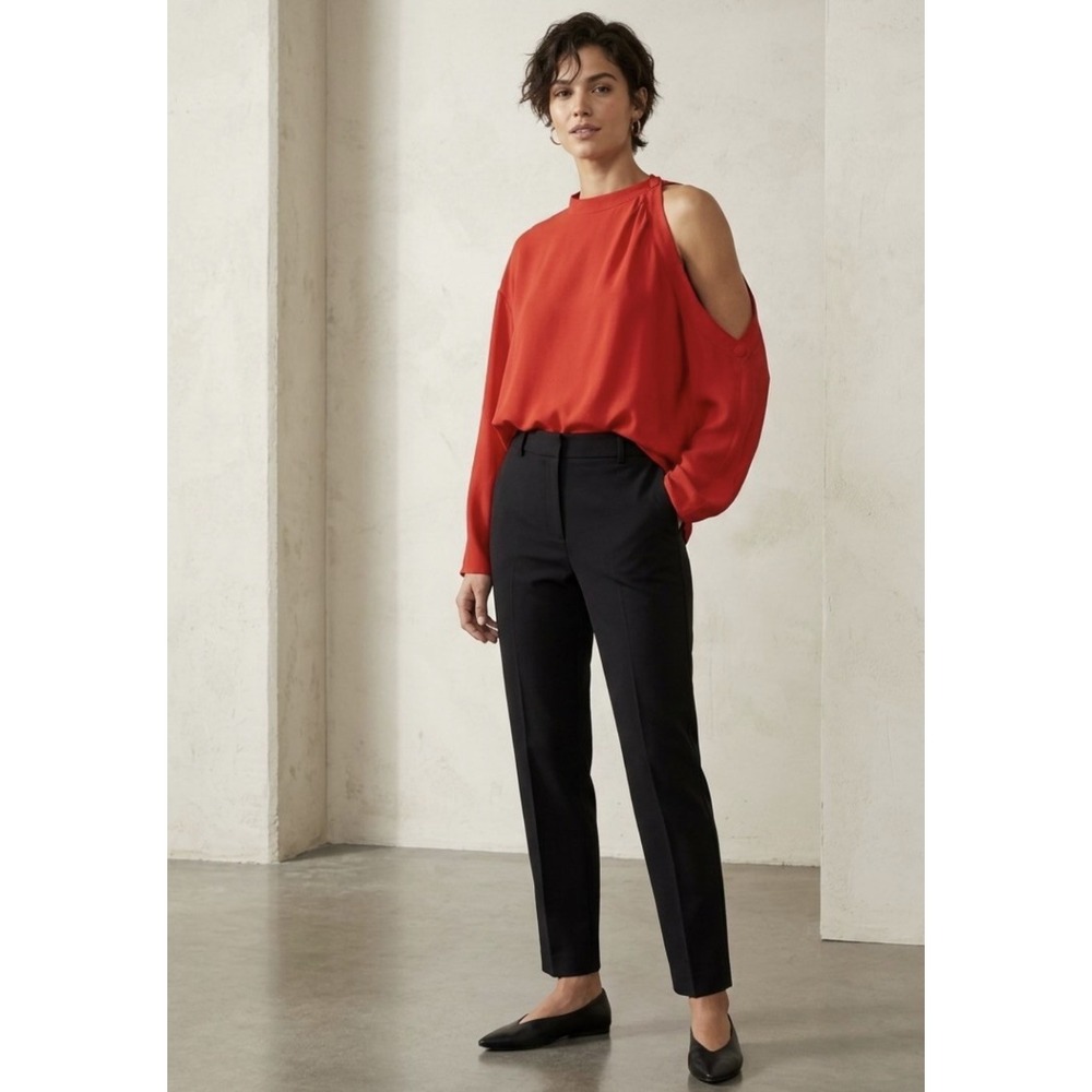 Vince Camuto sheer chiffon blouse womens L red one sleeve round neck NWT classy